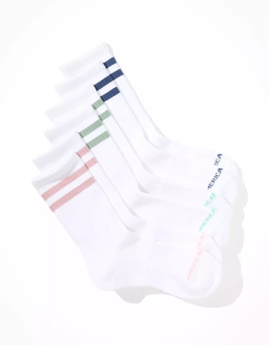 Chaussettes American Eagle AEO Rayé Crew Sock 3-Pack Blanche Homme | YCI-50333582